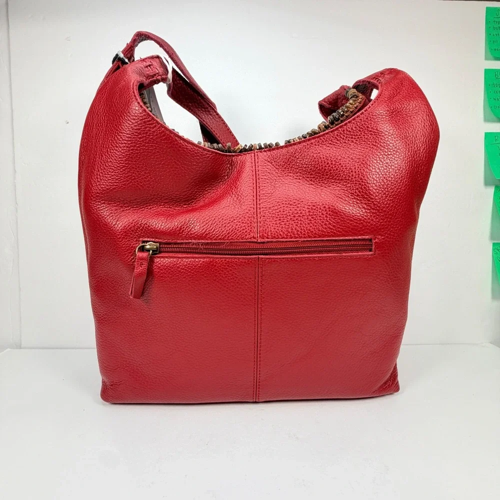 NEW The Sak Women Large Huntley Leather Crimson Red Hobo Bag Crochet Bead 108601